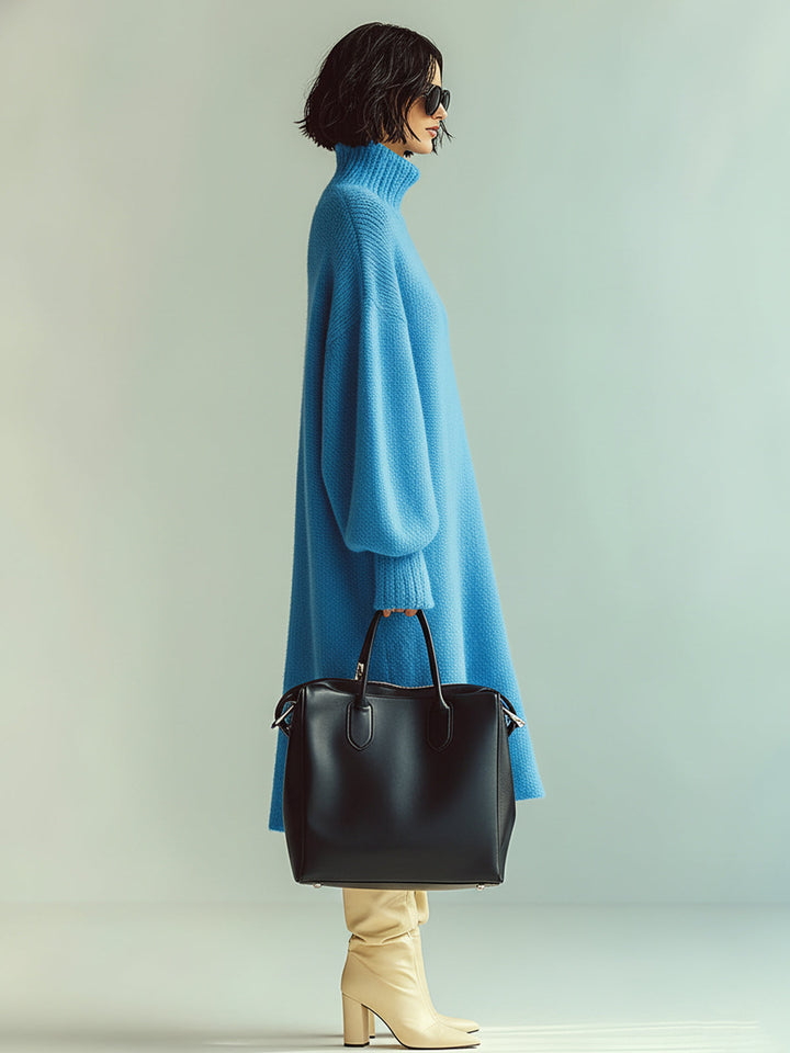 Ohneia | Midi Šaty Červená Modrá Blůza s Dlouhými Rukávy Oversized