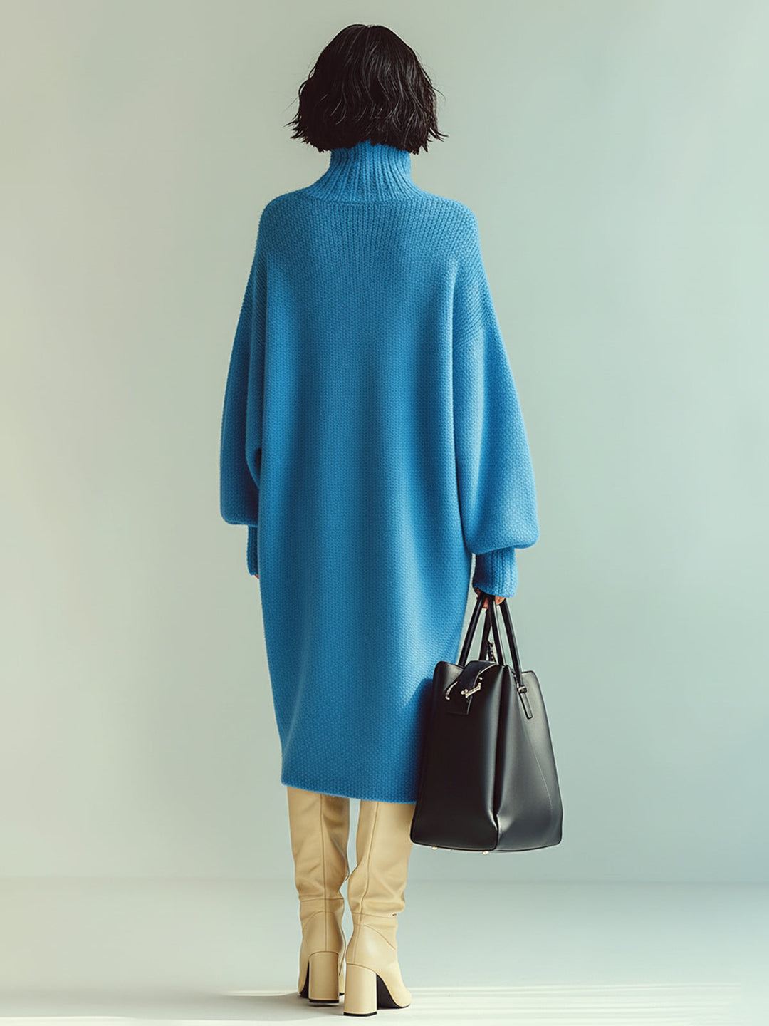 Ohneia | Midi Šaty Červená Modrá Blůza s Dlouhými Rukávy Oversized