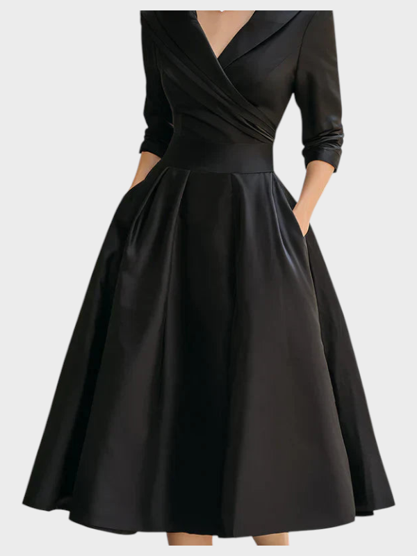 Gabriella | Elegance Midi Šaty s Vytříbenými Detaily a Praktickými Kapsami