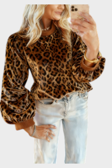Hella | Retro leopardí blůza s sametovými volány