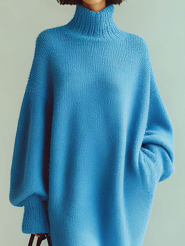 Ohneia | Midi Šaty Červená Modrá Blůza s Dlouhými Rukávy Oversized