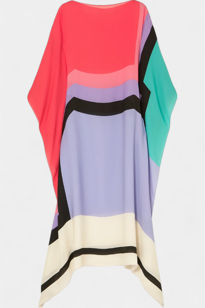 Kaftan Elenora s geometrickým vzorem široká silueta a síťovina