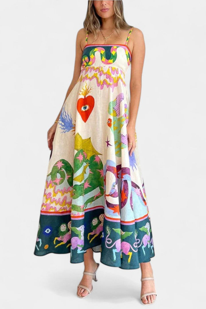 Arlene Midi Šaty z Lněné Směsi s Vzorem