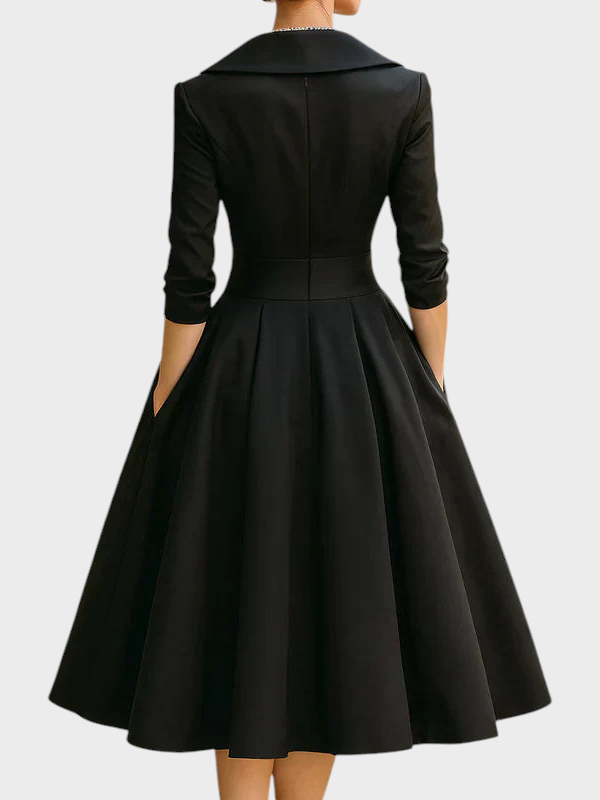Gabriella | Elegance Midi Šaty s Vytříbenými Detaily a Praktickými Kapsami