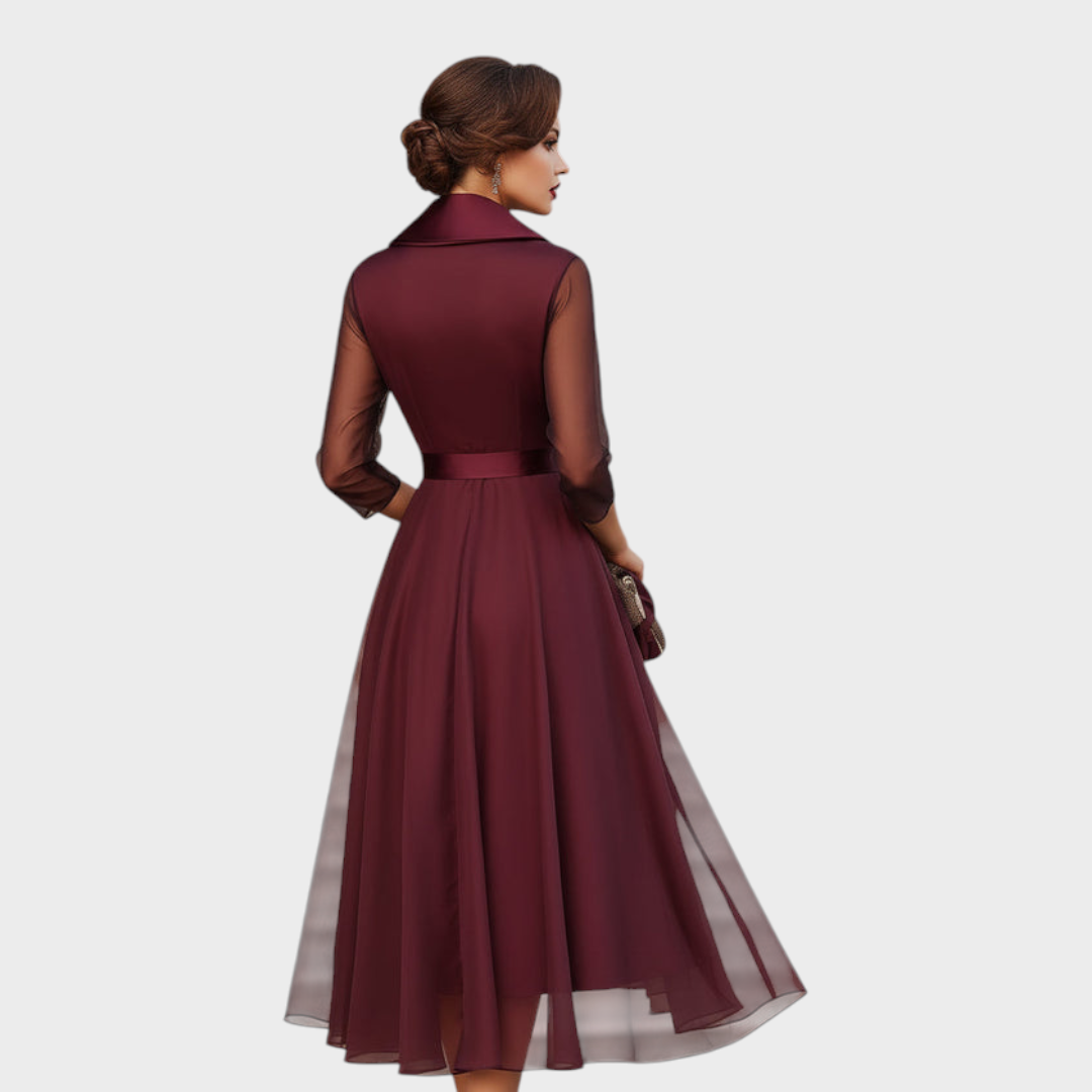 Faye | Elegantní Midi Šaty s Průhlednými Rukávy