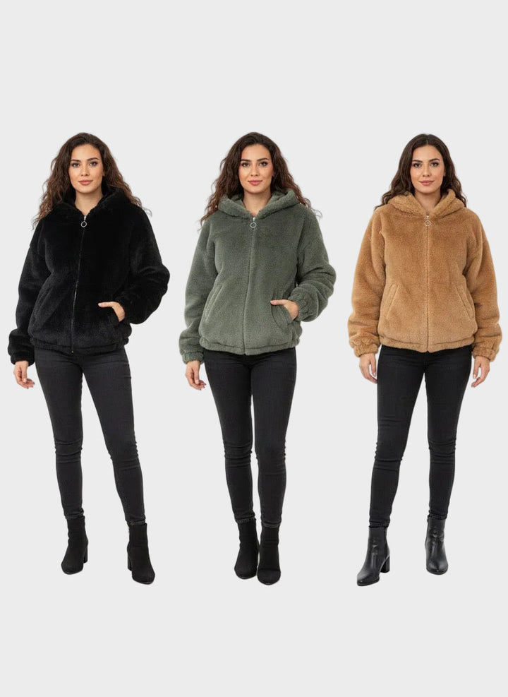 Nancy - Fleece teddy kabát s kapucí a zipem