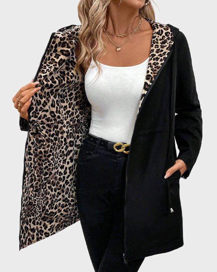 Dionissia | Střihová bunda s čepicí a leopardím vzorem