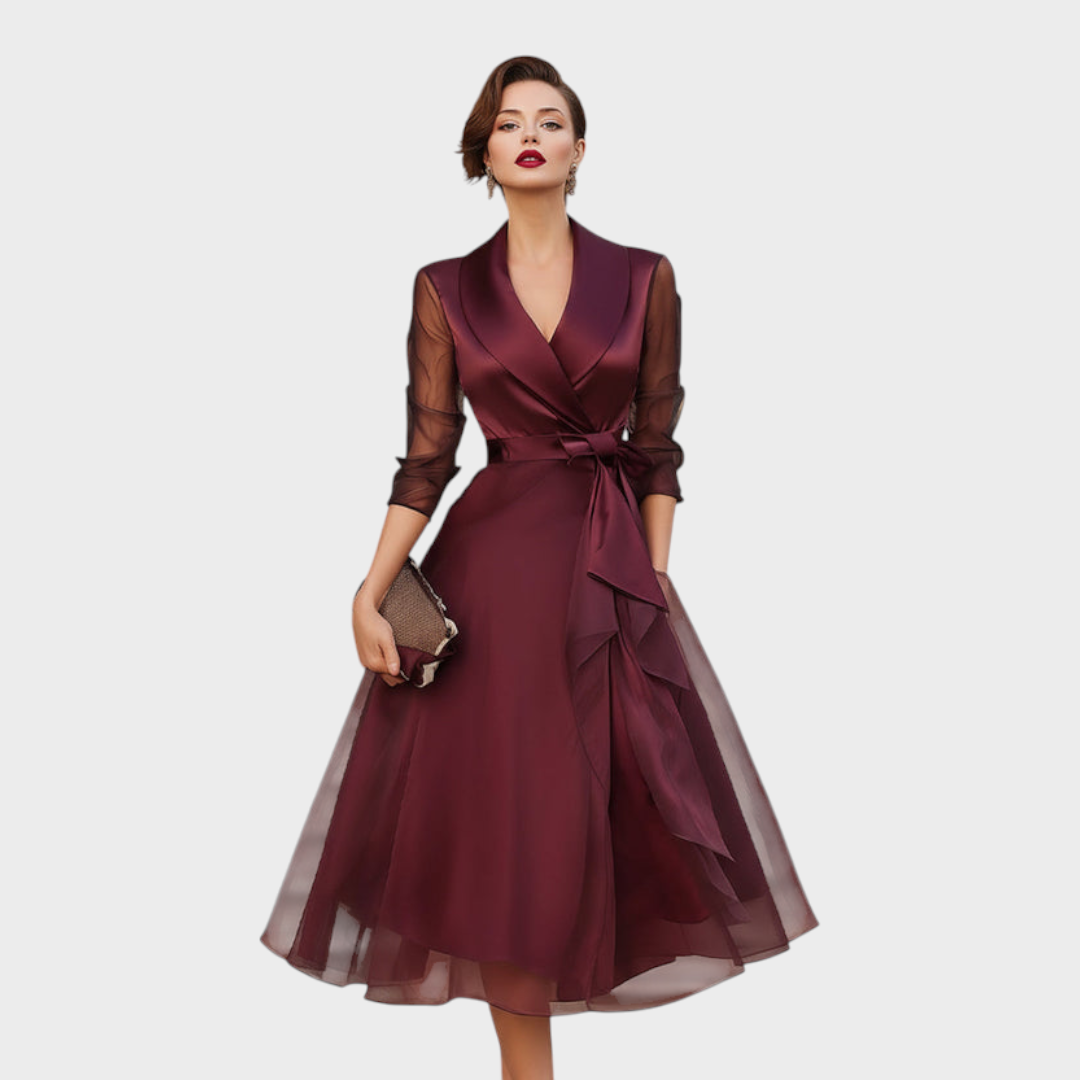 Faye | Elegantní Midi Šaty s Průhlednými Rukávy