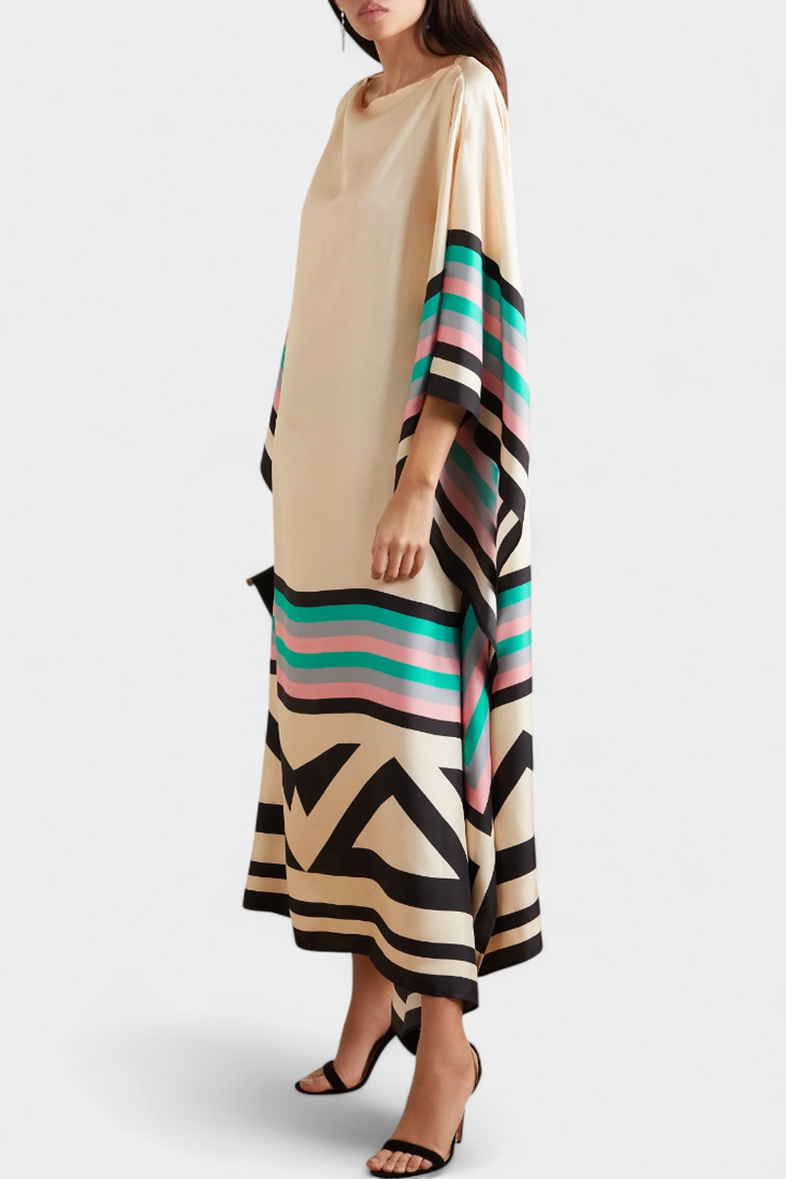 Kaftan Elenora s geometrickým vzorem široká silueta a síťovina