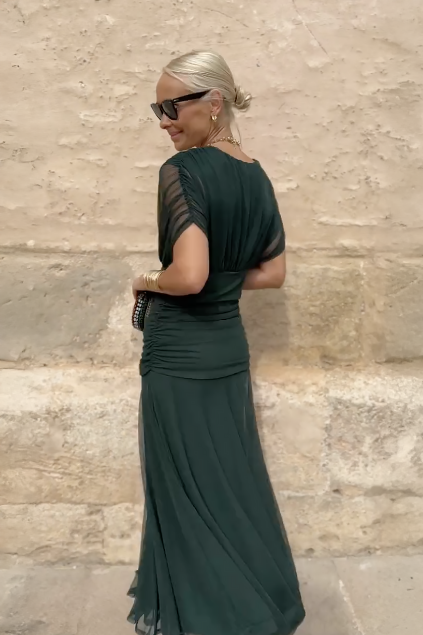 Louise Elegantní Maxi Šaty s V Výstřihem a Rukávy