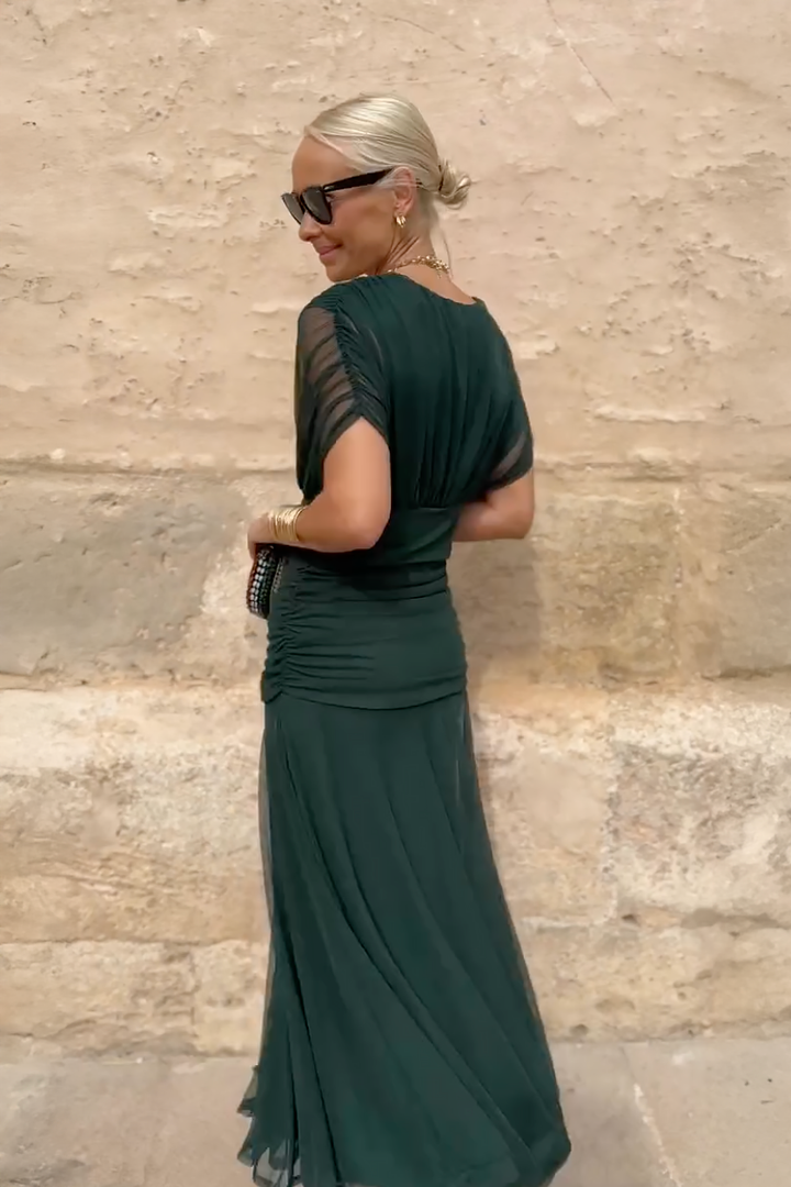 Louise Elegantní Maxi Šaty s V Výstřihem a Rukávy
