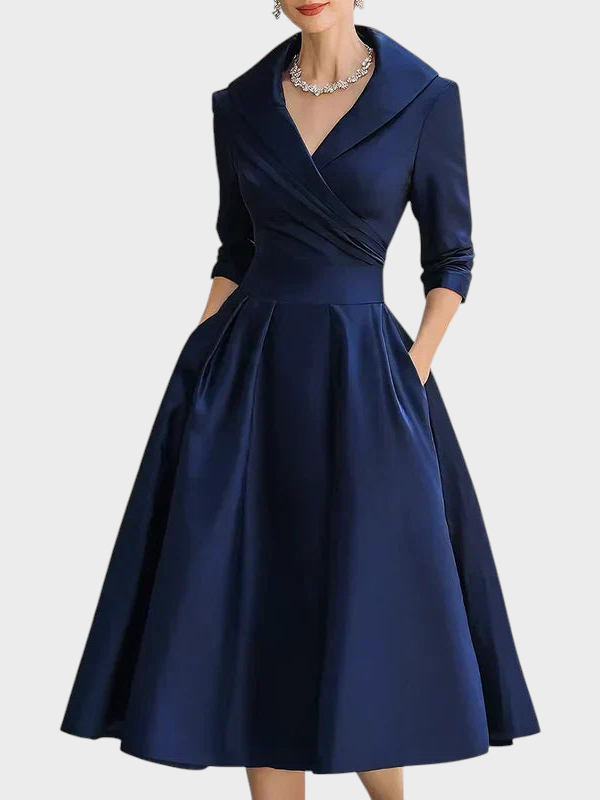Gabriella | Elegance Midi Šaty s Vytříbenými Detaily a Praktickými Kapsami