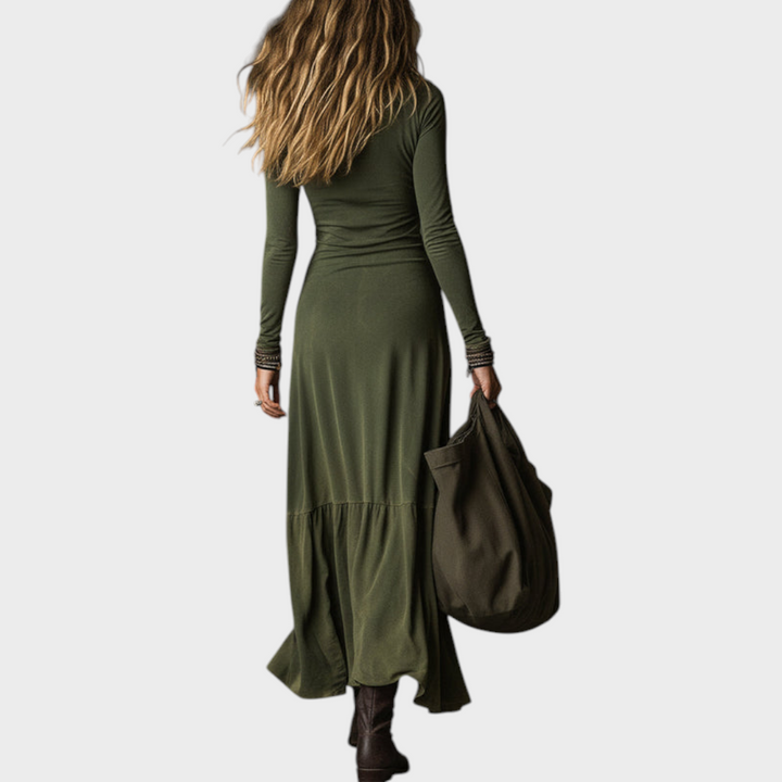 Tricia | Midi šaty v boho stylu z prané bavlny s půlzipem a rozparkem na spodní části