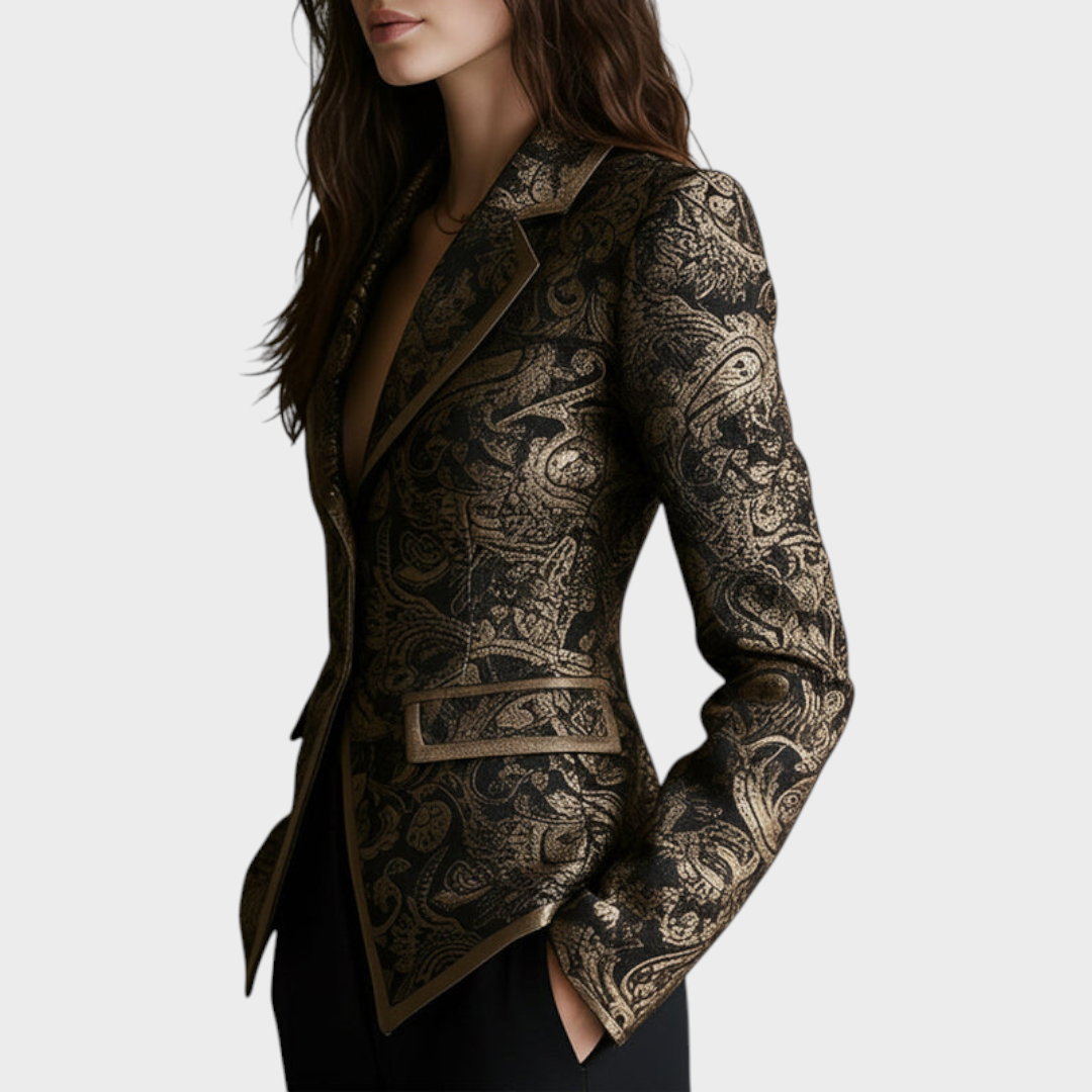 Ayiella | Tichý Luxusní Paisley Jacquard Sako s Otočnými Límci