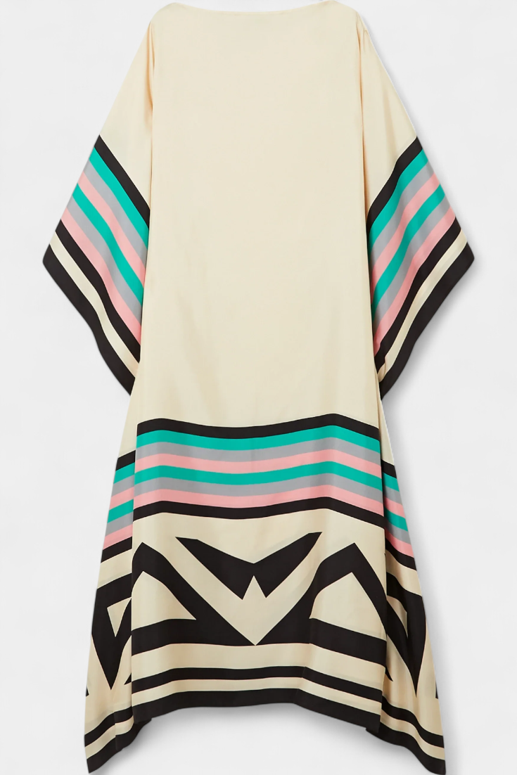 Kaftan Elenora s geometrickým vzorem široká silueta a síťovina