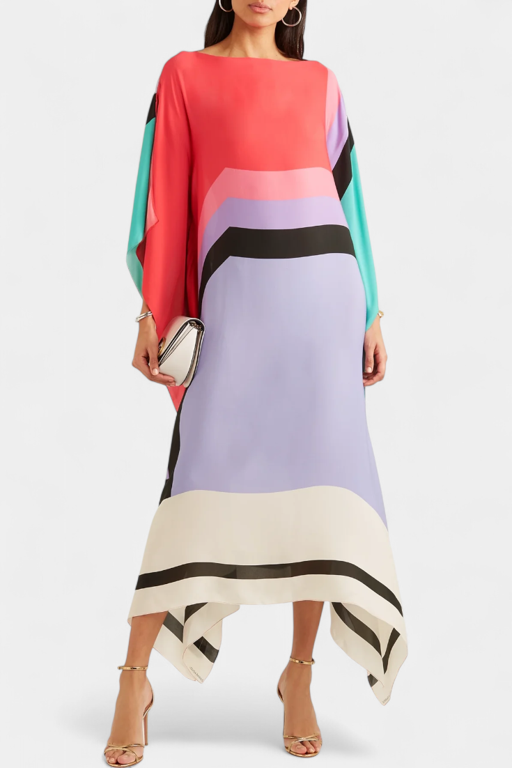 Kaftan Elenora s geometrickým vzorem široká silueta a síťovina