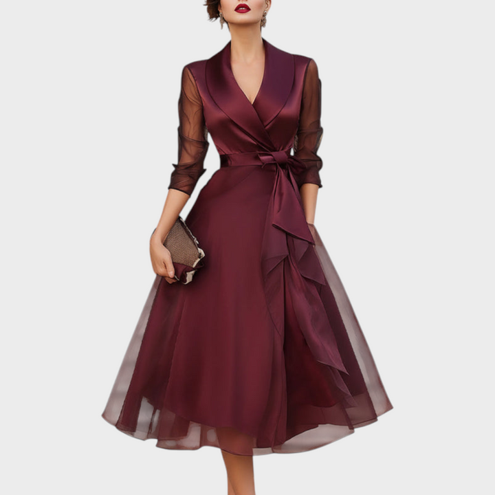 Faye | Elegantní Midi Šaty s Průhlednými Rukávy