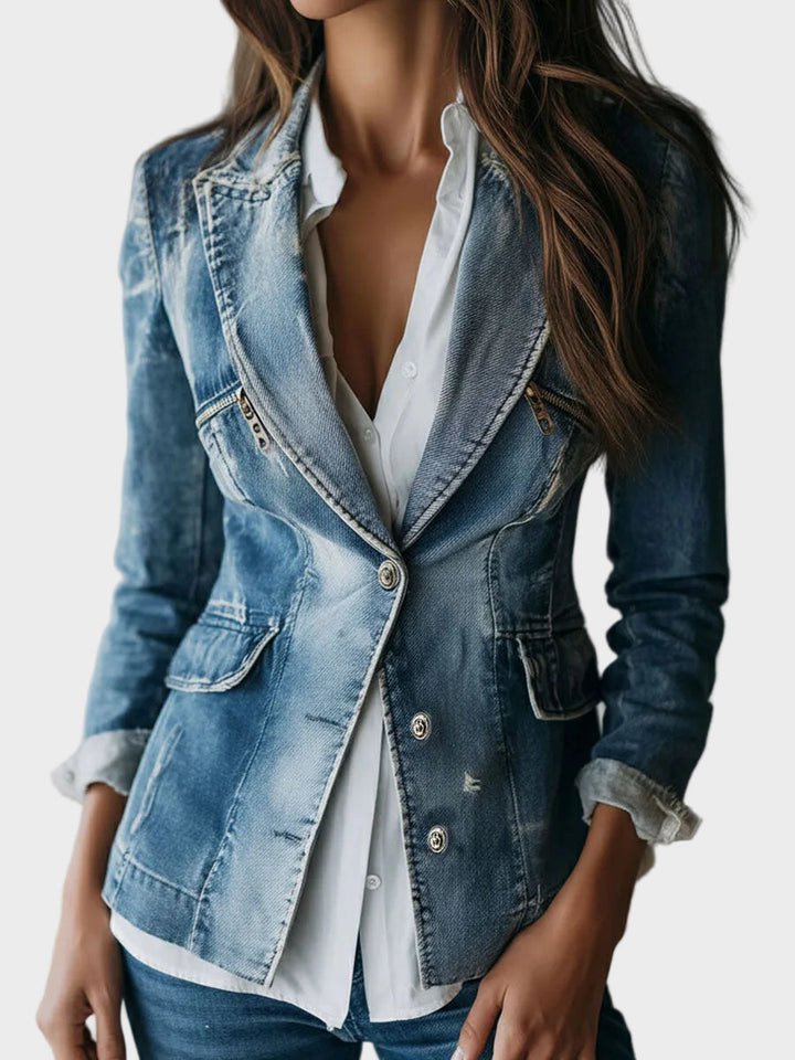 Olaya | Vintage Bez Piepūles Šití Vypraný Denim Blazer