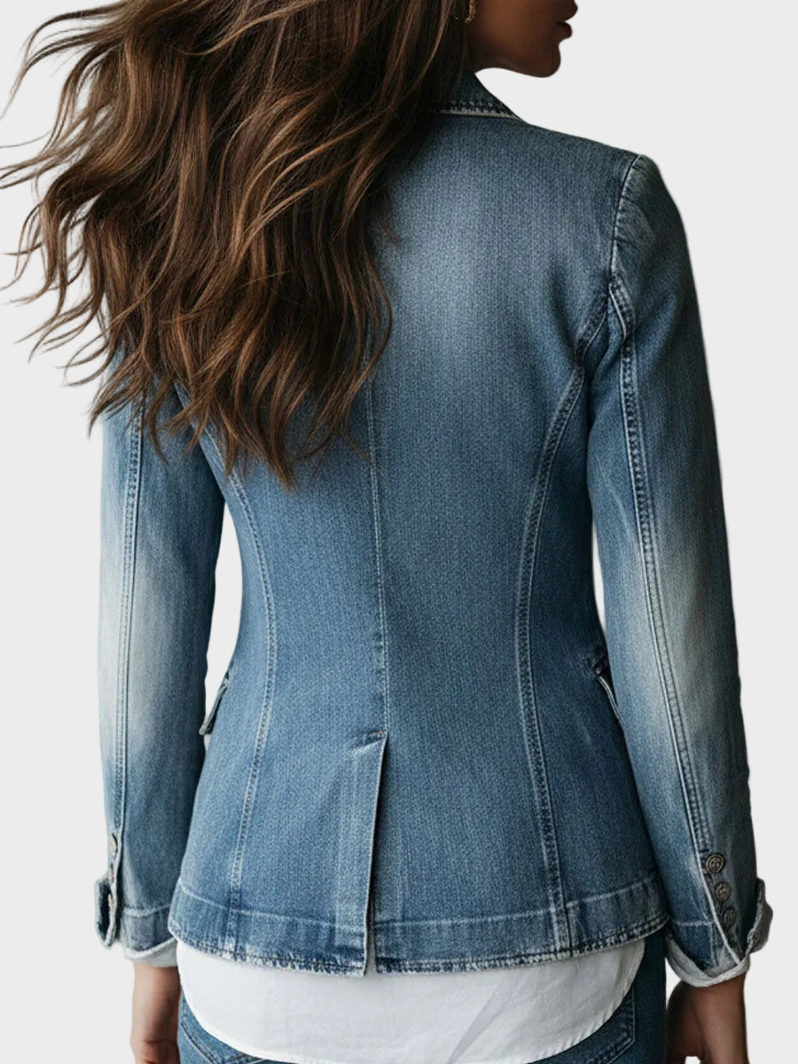 Olaya | Vintage Bez Piepūles Šití Vypraný Denim Blazer