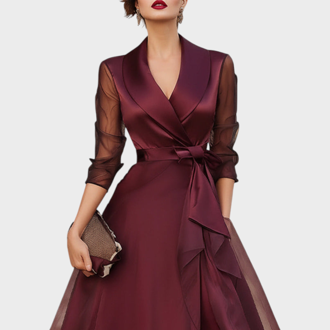 Faye | Elegantní Midi Šaty s Průhlednými Rukávy