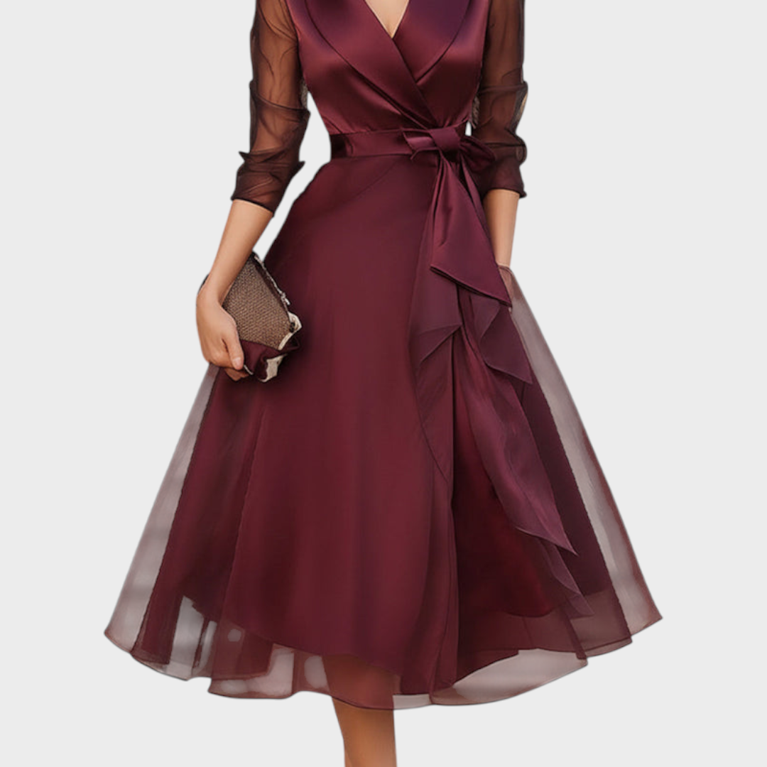 Faye | Elegantní Midi Šaty s Průhlednými Rukávy