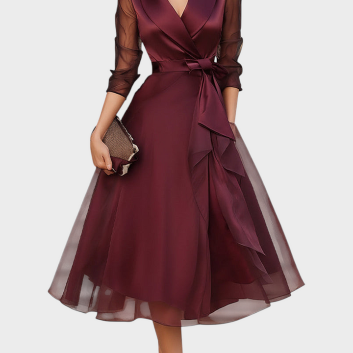 Faye | Elegantní Midi Šaty s Průhlednými Rukávy