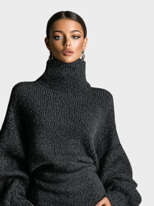 Bettina | Dámské Midi Šaty Haki Pletené s Vysokým Límcem a Oversized Siluetou