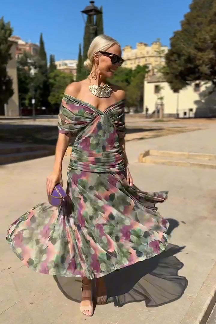Louise Elegantní Maxi Šaty s V Výstřihem a Rukávy