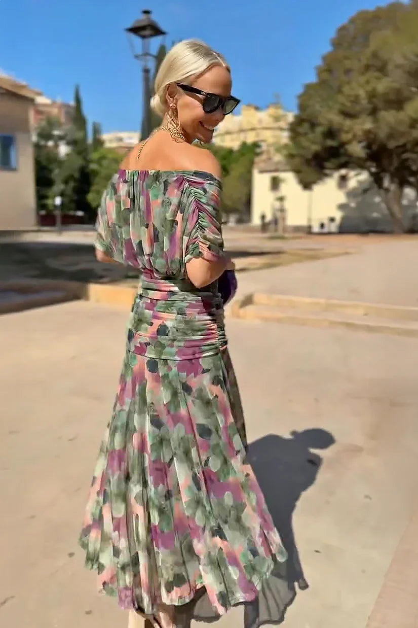Louise Elegantní Maxi Šaty s V Výstřihem a Rukávy