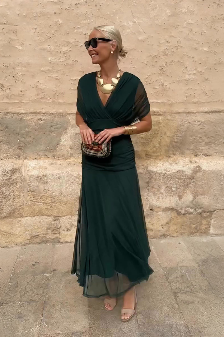 Louise Elegantní Maxi Šaty s V Výstřihem a Rukávy
