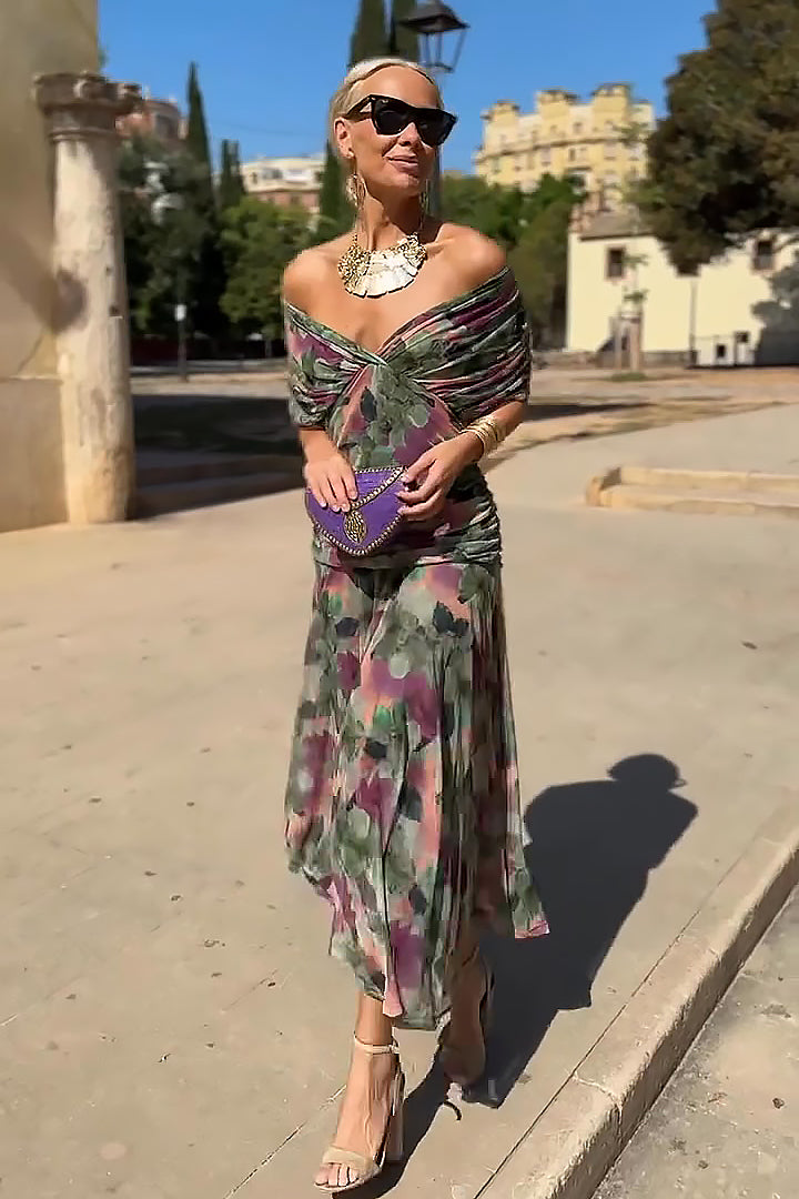 Louise Elegantní Maxi Šaty s V Výstřihem a Rukávy