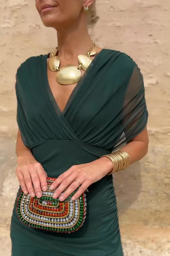 Louise Elegantní Maxi Šaty s V Výstřihem a Rukávy