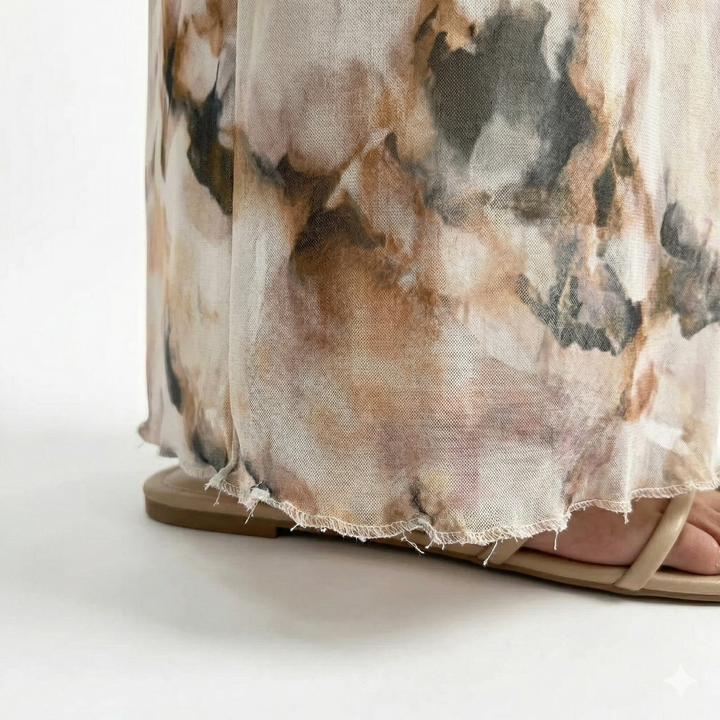 CELESTE – Midi šaty s tie-dye potiskem a průhledností