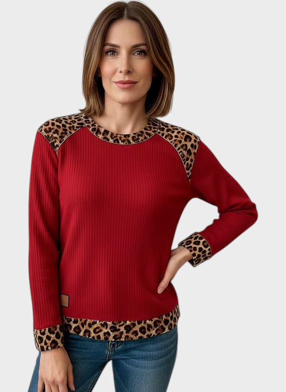 Cindy | Dámská každodenní mikina s leopardím vzorem - Červená / S