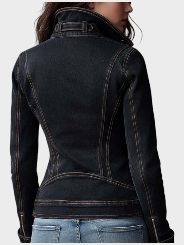 Hanne | Motocyklová bunda z vintage praného denimu – Uhlově černá
