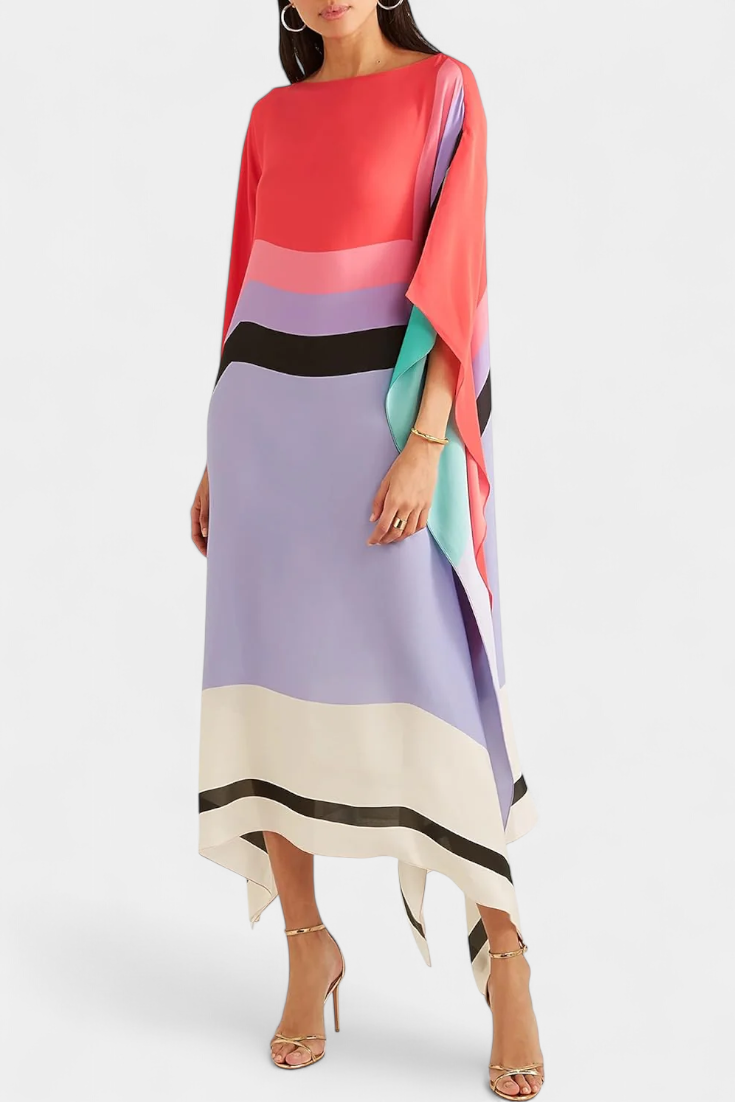 Kaftan Elenora s geometrickým vzorem široká silueta a síťovina