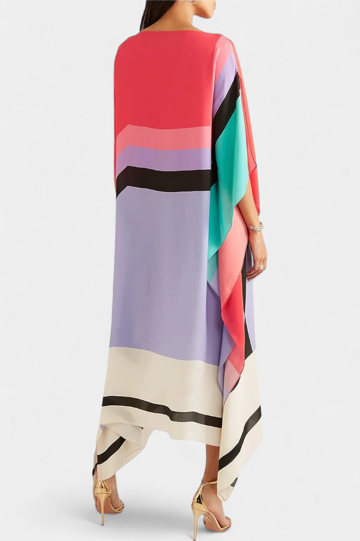 Kaftan Elenora s geometrickým vzorem široká silueta a síťovina