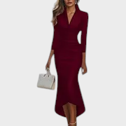 Blanca | Dámské Bílé Saténové Šaty Wrap V Výstřih 3/4 Rukáv Vysoký Nízký Bodycon Maxi