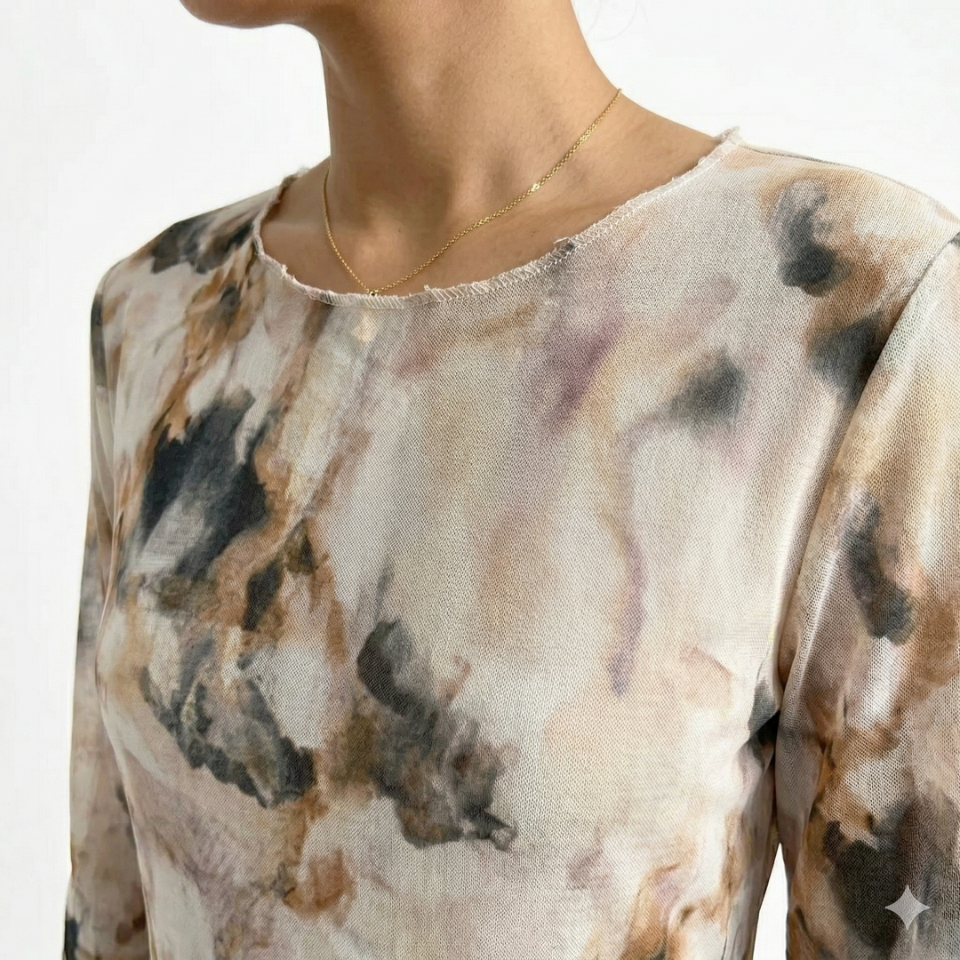 CELESTE – Midi šaty s tie-dye potiskem a průhledností