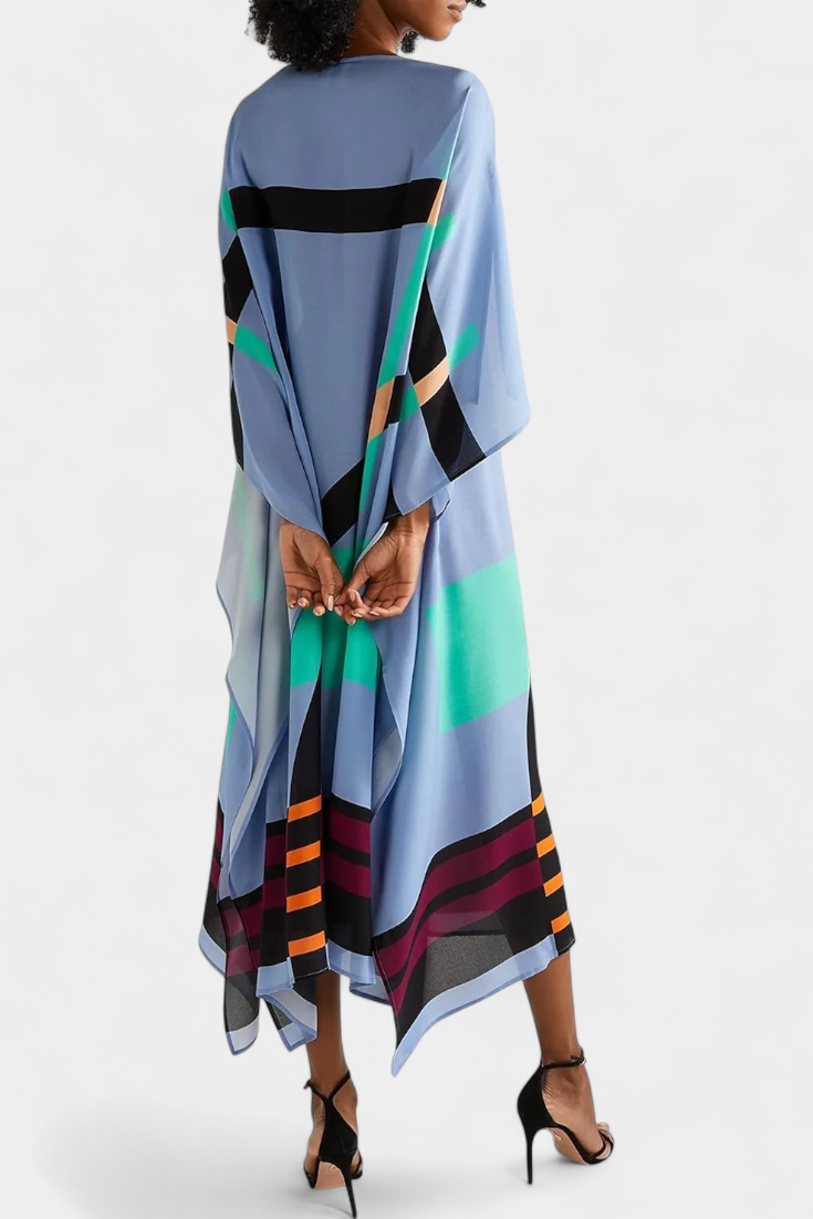 Kaftan Elenora s geometrickým vzorem široká silueta a síťovina