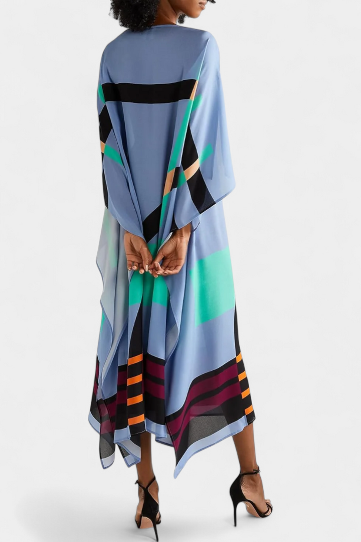 Kaftan Elenora s geometrickým vzorem široká silueta a síťovina