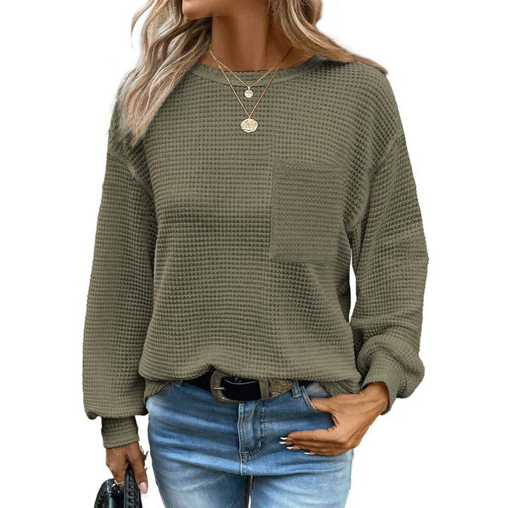 LIORA™ - Pohodlná Oversized Dlouhá Rukáv Halenka s Kulatým Výstřihem