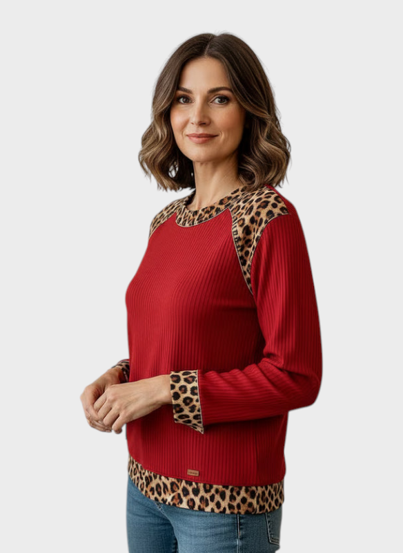 Cindy | Dámská každodenní mikina s leopardím vzorem - Červená / S