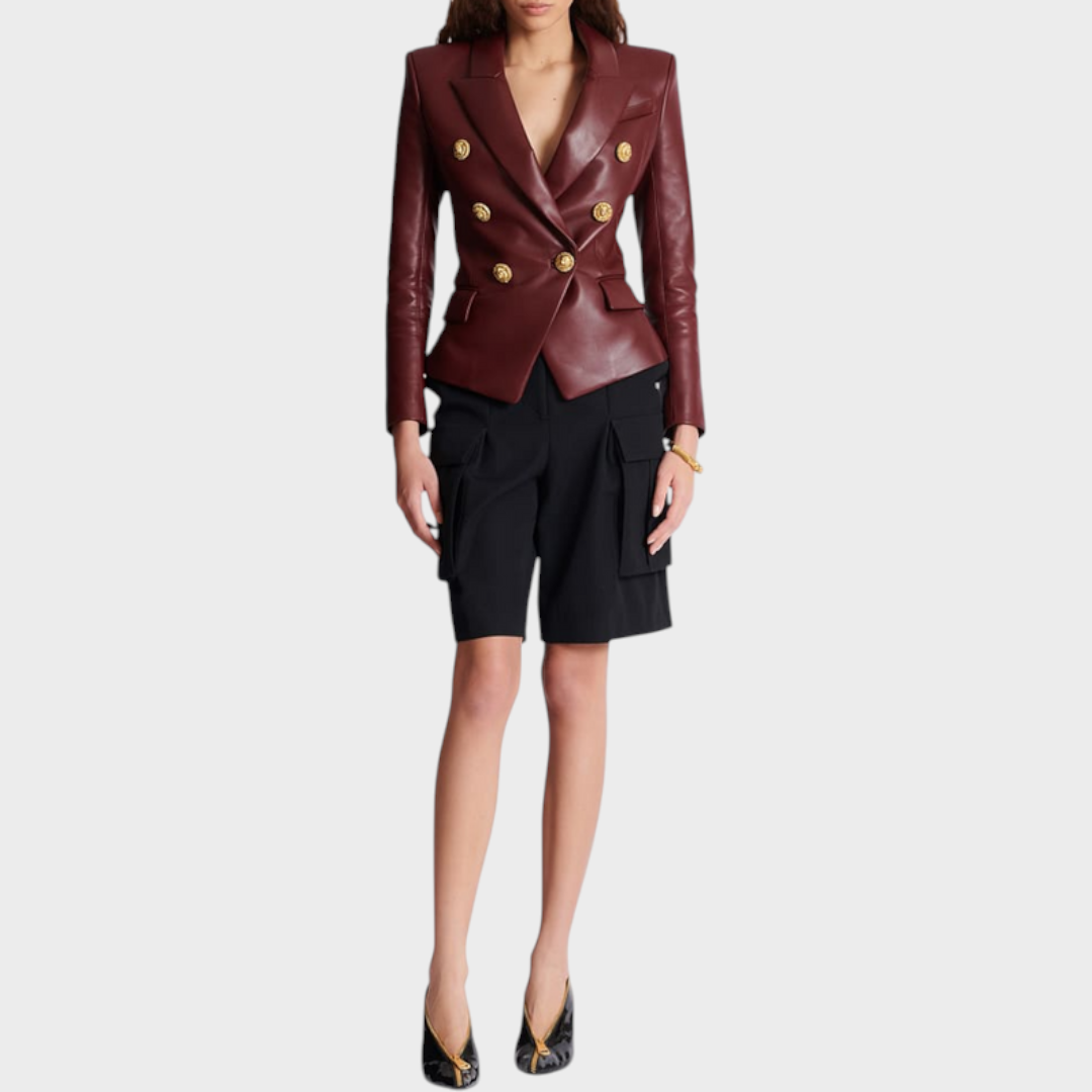 Akisha | Bordó kožená bunda s knoflíky