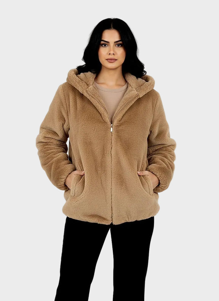 Nancy - Fleece teddy kabát s kapucí a zipem