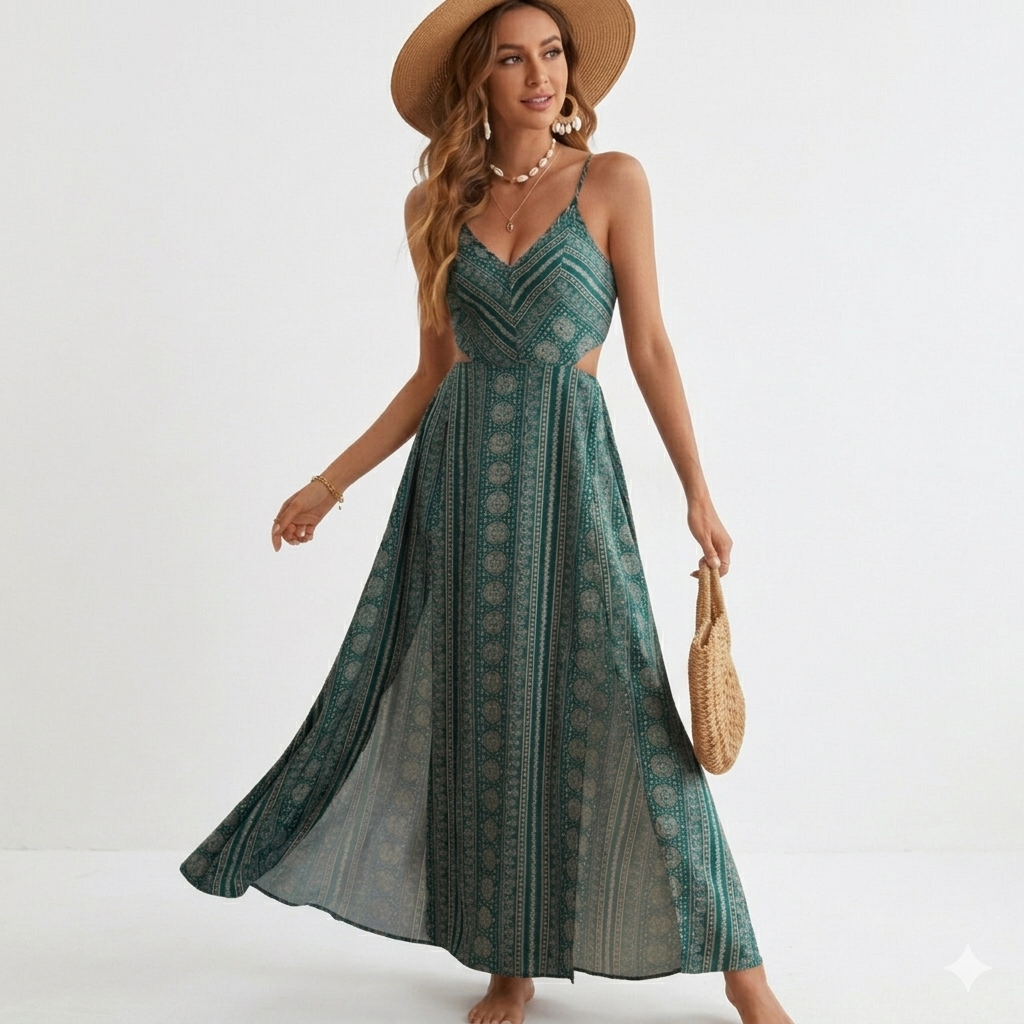Zara – Boho Šaty s Otevřenými Zády a Výstřihem