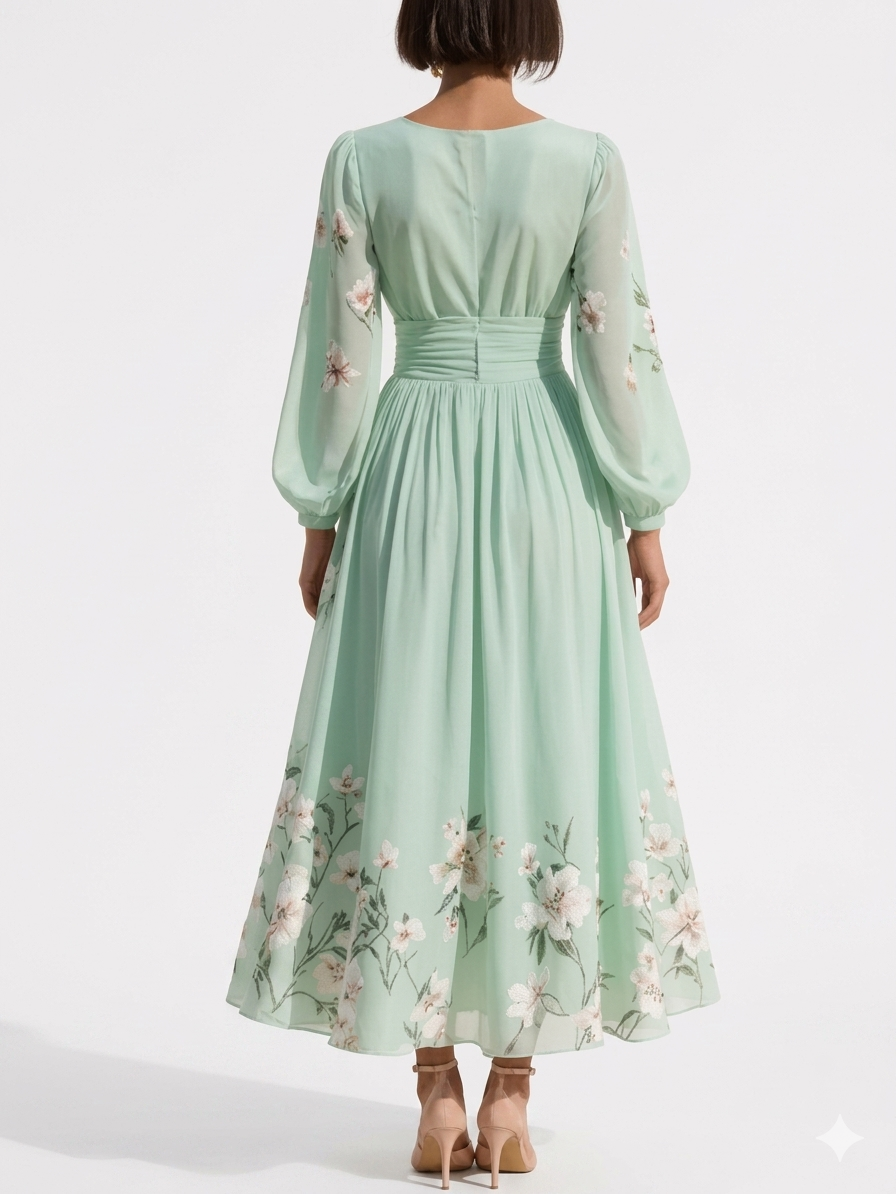 Evelína - Dlouhé šifonové šaty s volány