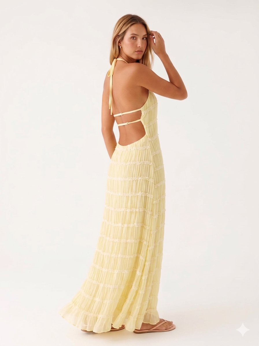 Ángela - Elegantní letní maxi šaty s halter krkem