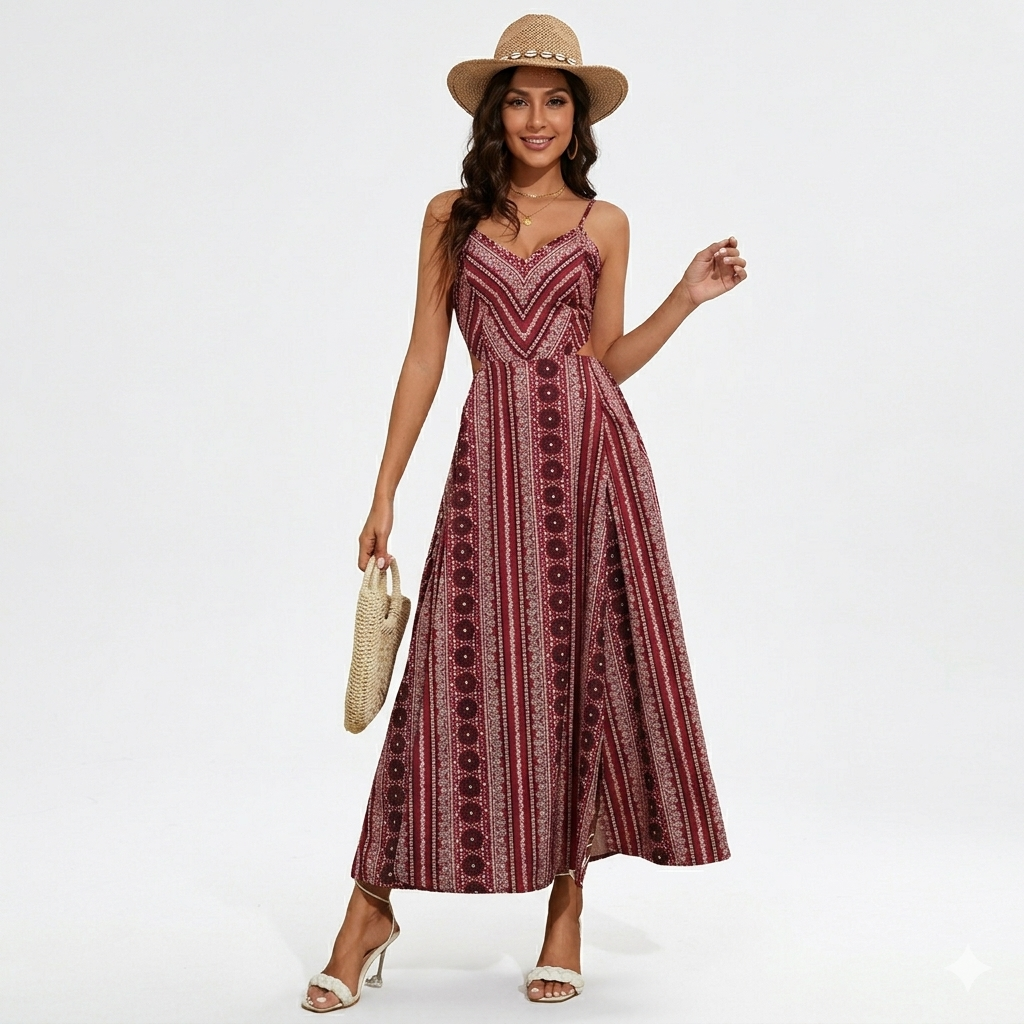 Zara – Boho Šaty s Otevřenými Zády a Výstřihem