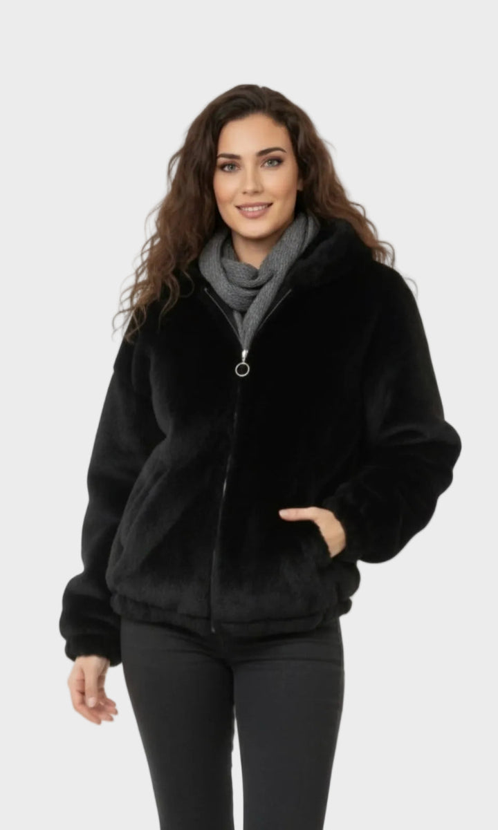 Nancy - Fleece teddy kabát s kapucí a zipem